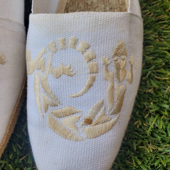 Vintage Evan Picone White Canvas Embroidered Lizard Espadrille Alpargata Flats - Picture 5 of 7
